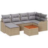 vidaXL 7-dijelni Set Sofe za Vrt s Jastučićima Bež Poliratanski Akacija, 2-sjedna Vrtna Sofa s Pohranom i Jastučićima Bež Poliratanski | shoptok.hr