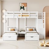 Möbrio Lesena pogradna postelja 90x200cm + 2x70x140cm - z dvema predaloma in lestvijo za shranjevanje - bela, (22060364) | Shoptok.si