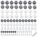  Set božićnih kuglica 100 komada 3/4/6 cm bijeli/sivi | shoptok.hr