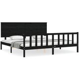 The Living Store Posteljni okvir z vzglavjem črn 200x200 cm trden les - Posteljni Okvir, (21526905) | Shoptok.si