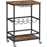 Songmics LRC087B01 kuhinjski voziček na kolesih s steklenimi policami in držalom za steklenice 60 x 40 x 75 cm Industrijski dizajn vintage rjava/črna, (21220731) Cene