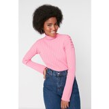 Trendyol Pink Padded Stand Up Collar Knitwear Sweater Cene