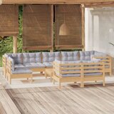 The Living Store Vrtna sedežna garnitura 10-delna s sivimi blazinami borovina - Vrtna Sedežna Garnitura, (21427290) | Shoptok.si