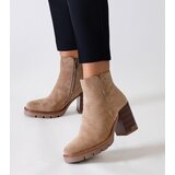 Gemre Beige block heel ankle boots with wood motif eco-suede Hamida cijene