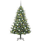 vidaXL Umjetna predsvetljena božićna jelka s kompletom kroglica Zelena | Shoptok.si