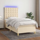  Krevet box spring s madracem LED krem 90x190 cm od tkanine | shoptok.hr