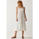  Women's White Strappy Crinkle Summer Knitted Dress | Shoptok.si