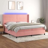  Box spring postelja z vzmetnico LED roza 200x200 cm žamet Cene