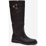 Boto Women's Flat Heeled Boots with Decorative Detail Black Arvessa | Shoptok.si