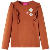 vidaXL Otroška majica z dolgimi rokavi potisk cvetlic konjak 92 | Shoptok.si