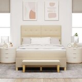  Krevet s kutijom s madracem i klupom krem 140x200 cm tkanina | shoptok.hr