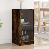 vidaXL Stranska omarica s steklenimi vrati dimljen hrast 35x37x75,5 cm | Shoptok.si