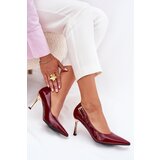 Boto Lacquered High Heels With Gold Buckle Bordeaux Mivira Cene