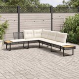 Maison Chic Vrtni kavč - Zunanji kavč z blazinami v obliki črke L črn poli ratan akacija, (22040710) | Shoptok.si