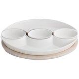 Brandani Komplet 5 belih porcelanastih servirnih skled na bambusovem pladnju Plait Cene