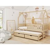  Drveni dječji krevet Monkey s dodatnim krevetom i ladicom - svijetlo drvo - 190x90 cm - Madrac PE pjena 8 cm-spužvasti madrac | shoptok.hr