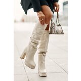 FS1 marka niezdefiniowana Slip-on ankle boots on a heel and platform with gathering warm light beige Beridra | Shoptok.si