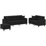 vidaXL 3-dijelni set sofa s jastucima crni od mikrovlakana - Crna s jastucima i tabureom | shoptok.hr