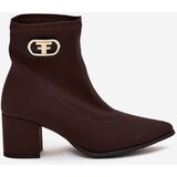 Zazoo Women's Heeled Boots with Golden Detail Chocolate 3128 | shoptok.hr