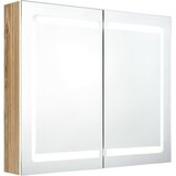  LED kupaonski ormarić s ogledalom bijeli i hrast 80x12x68 cm | shoptok.hr