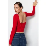 Trendyol Red Cotton Stretchy Open Back Fitted/Flexible Blouse