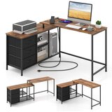 Costway Kotna pisalna miza Pisalna miza z regalom za knjige in polnilno postajo, (5000007003) | Shoptok.si