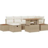 vidaXL 7-delni set vrtnih kavčev z blazinami Bež poli ratan akacija | Shoptok.si