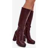 Boto Women Knee High Boots On Heels Eco Leather Burgundy Thalina | Shoptok.si