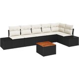 vidaXL Set Vrtnih Kavčev s 7 Kosi z Blazinami Črna Poli Ratan Akacija | Shoptok.si