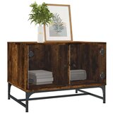 vidaXL Klubska mizica s steklenimi vrati dimljeni hrast 68,5x50x50 cm | Shoptok.si