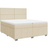 vidaXL Box spring postelja z vzmetnico krem 200x200 cm blago, (21304894) | Shoptok.si