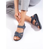 Shelvt Women's light blue sandals on a low wedge Cene