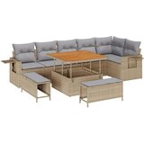 9 9-delni vrtni kavč set z blazinami Bež poli ratan akacija | Shoptok.si
