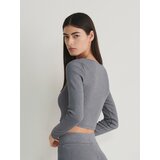Reserved top z dolgimi rokavi z učinkom acid wash - siva | Shoptok.si