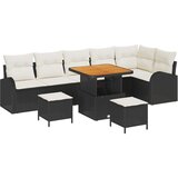 Set 9-dijelne vrtne sofe s jastučićima crna poli ratan akacija 2-sjedalna vrtna sofa s pohranom i jastučićima crna poli ratan  Set 9-dijelne vrtne sofe s jastučićima crna poli ratan akacija 2-sjedalna vrtna sofa s pohranom i jastučićima crna poli ratan Slike