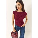 Bianco Lucci ženska bluza na kratake rukave 4019 60284038, okrugli izrez, bordo | Eponuda.com