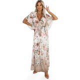 numoco basic 603-2 Airy wrap maxi dress with floral pattern – beige roses | Shoptok.si