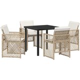 vidaXL 5 Dijelni Vrtni Blagovaonski Set s Jastučićima Bež Poli Ratan, Vrtni Stol Crni 80x80x73 cm Kaljeno Staklo Cijene