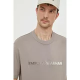 Emporio Armani Bombažna kratka majica moški, bež barva