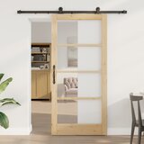vidaXL Drsna vrata s kompletom okovja 'ORKDAL'Trdi les in steklo, Notranja vrata s steklom 'ORKDAL'93x202x4 cm Trdi les bor | Shoptok.si