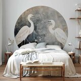  Okrugla fototapeta - Herons and cherry blossoms - oriental-style illustration depicting birds 230x230 | shoptok.hr