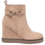 Shelvt Beige wedge boots with a decorative buckle Cene