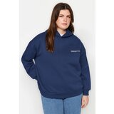 Trendyol Curve Navy Blue Thick Fleece Print Detailed Knitted Sweatshirt cene