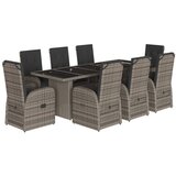 vidaXL Vrtna jedilna garnitura 9-delna z blazinami siv poli ratan, (21252452) | Shoptok.si