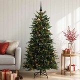  Umjetno božićno drvce s nogom 150 cm 150 LED lampica - Zelena 150 cm s LED-ima i crnim lopticama | shoptok.hr