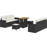 vidaXL 9 komadni vrtni set sofa s jastucima crni poli ratan akacija, 3 komadni vrtni blagovaonski set s jastucima crni poli ratan akacija Cijene