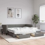 vidaXL Izvlečna dnevna postelja s predali temno siva 100x200 cm blago | Shoptok.si