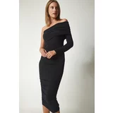 Happiness İstanbul Women's Black One-Shoulder Gathered Sandy Dress