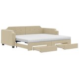  Dnevni krevet na razvlačenje s ladicama krem 90x200 cm tkanina | shoptok.hr