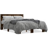 vidaXL Posteljni okvir dimljeni hrast 120x200 cm inž. les in kovina | Shoptok.si